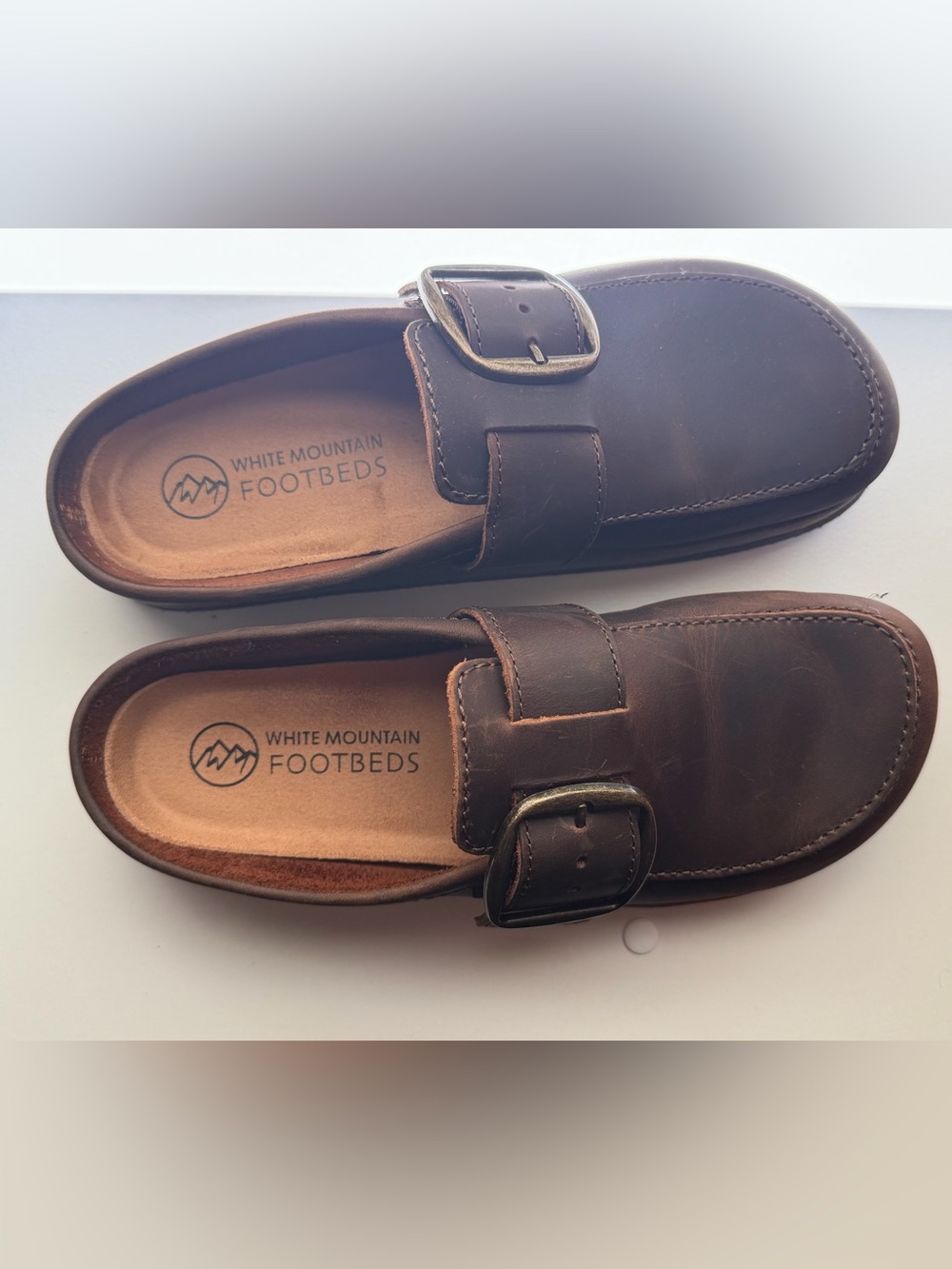 White Mountain Women’s Dark Brown Leather Buckle Slip-Ons